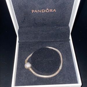 Pandora Sparkling Heart Clasp Snake Chain Bracelet